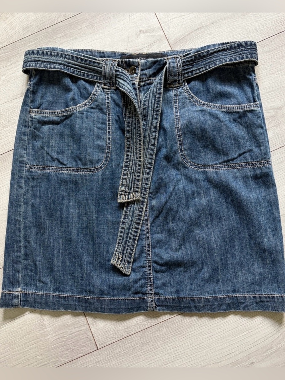 Calvin Klein Jeans VINTAGE Blue Denim Tie-Waist Mini Skirt 4